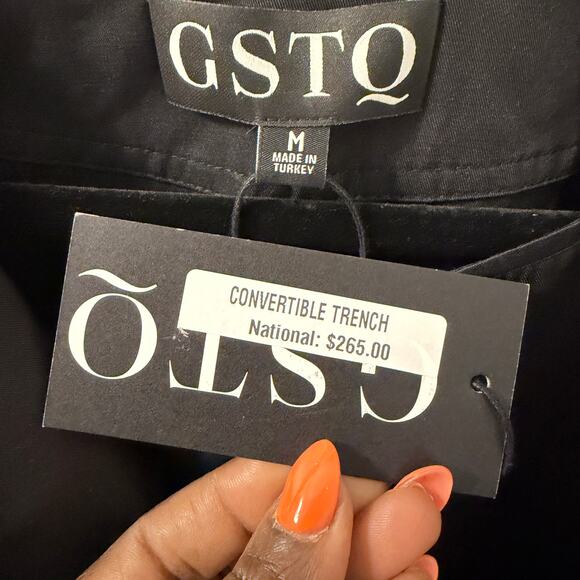 NWT $265 GSTQ Women's M Convertible Trench Black Size Medium - Picture 9 of 11